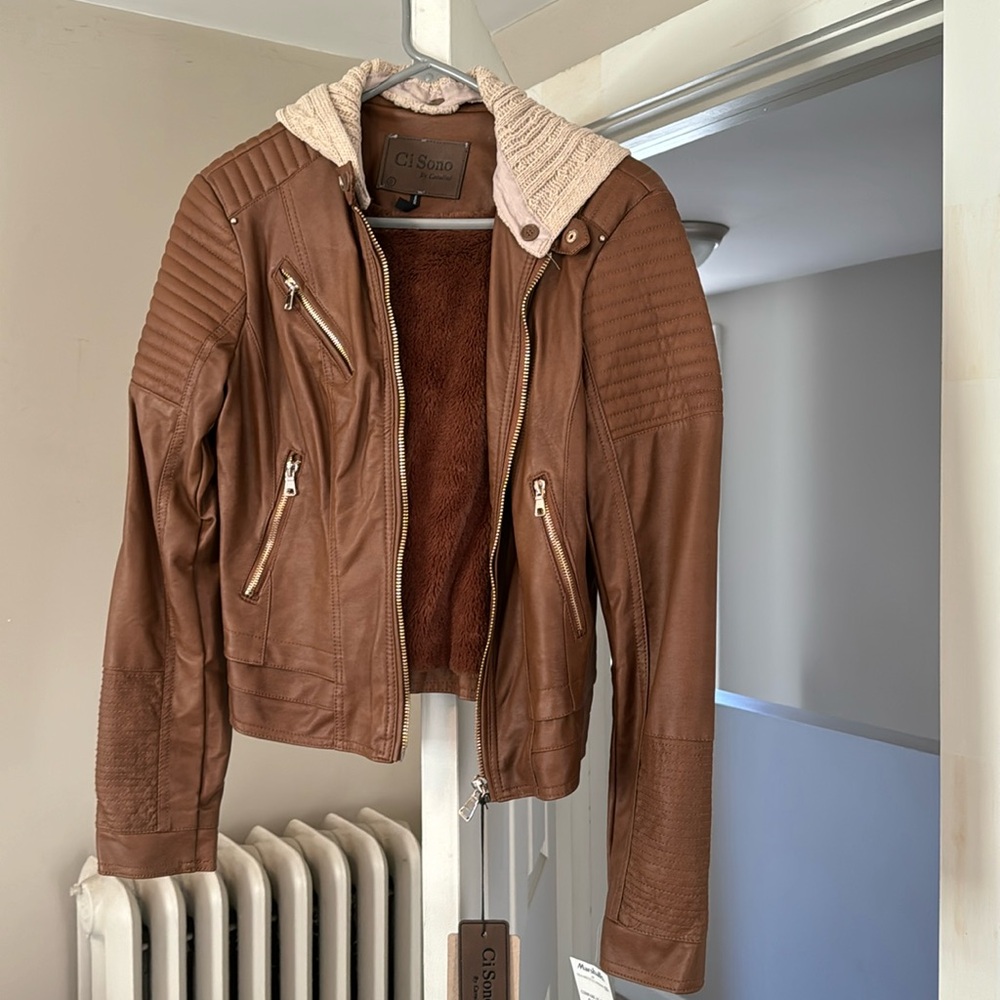 Faux fur leather jacket